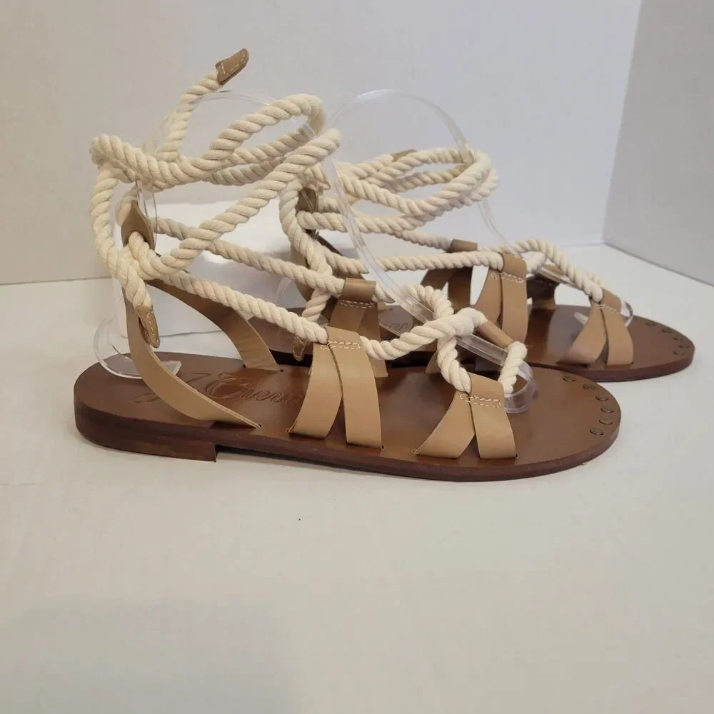 J.Crew Rope Gladiator Sandals Women's 7.5 Tan Leather Made in Italy NWOB